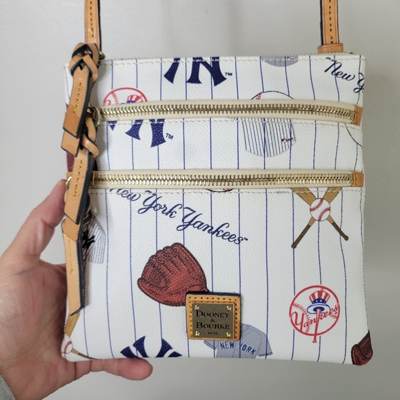 Dooney & Bourke Handbags - Dooney & Bourke New York Yankees Triple Zip Crossbody Bag - White and Tan